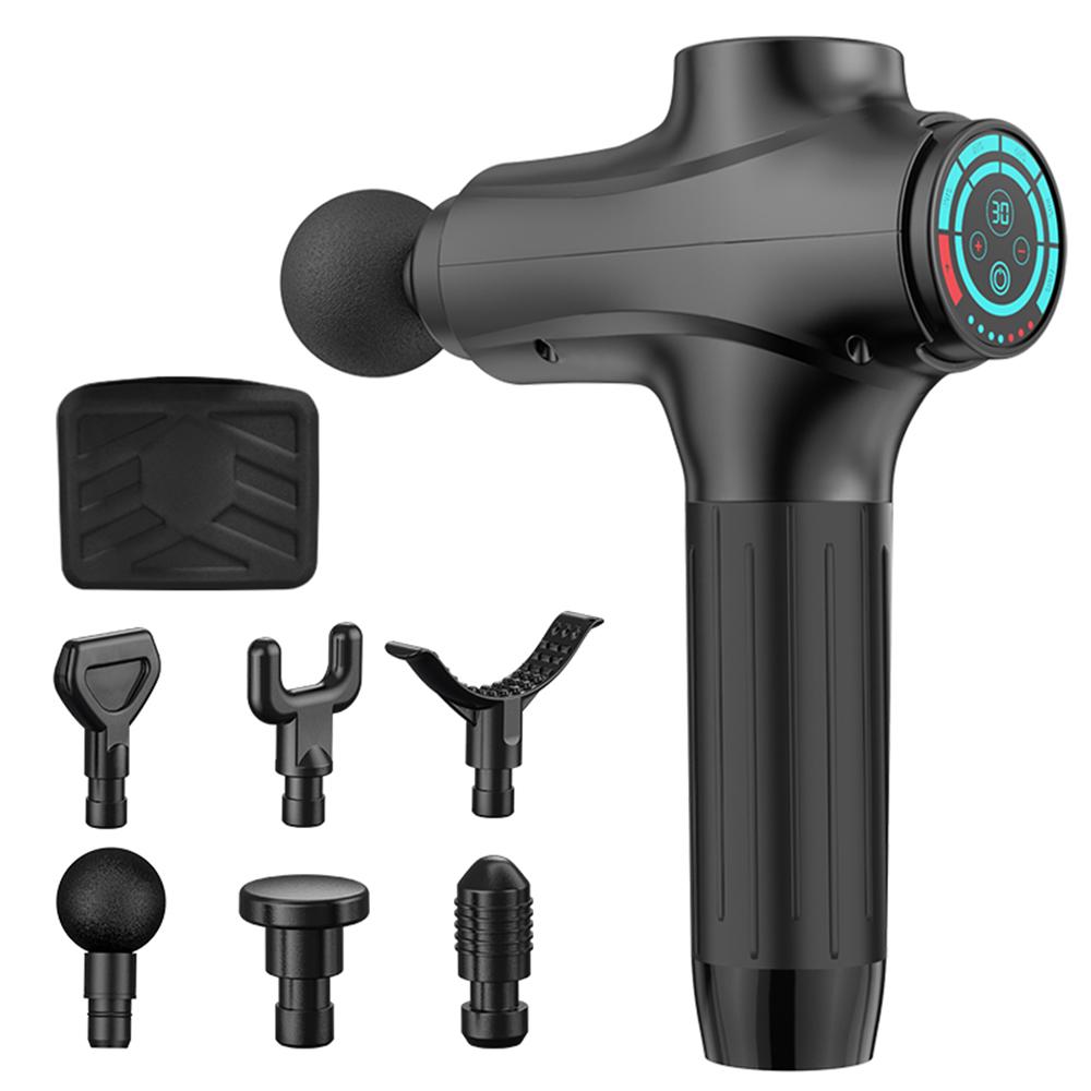 SM Percussion Massage Gun Deep Tissue for Athletes | Cordless Handheld 30-Speed Percussive Muscle Massage Therapy + 6 Heads, LCD Screen & Carry Case