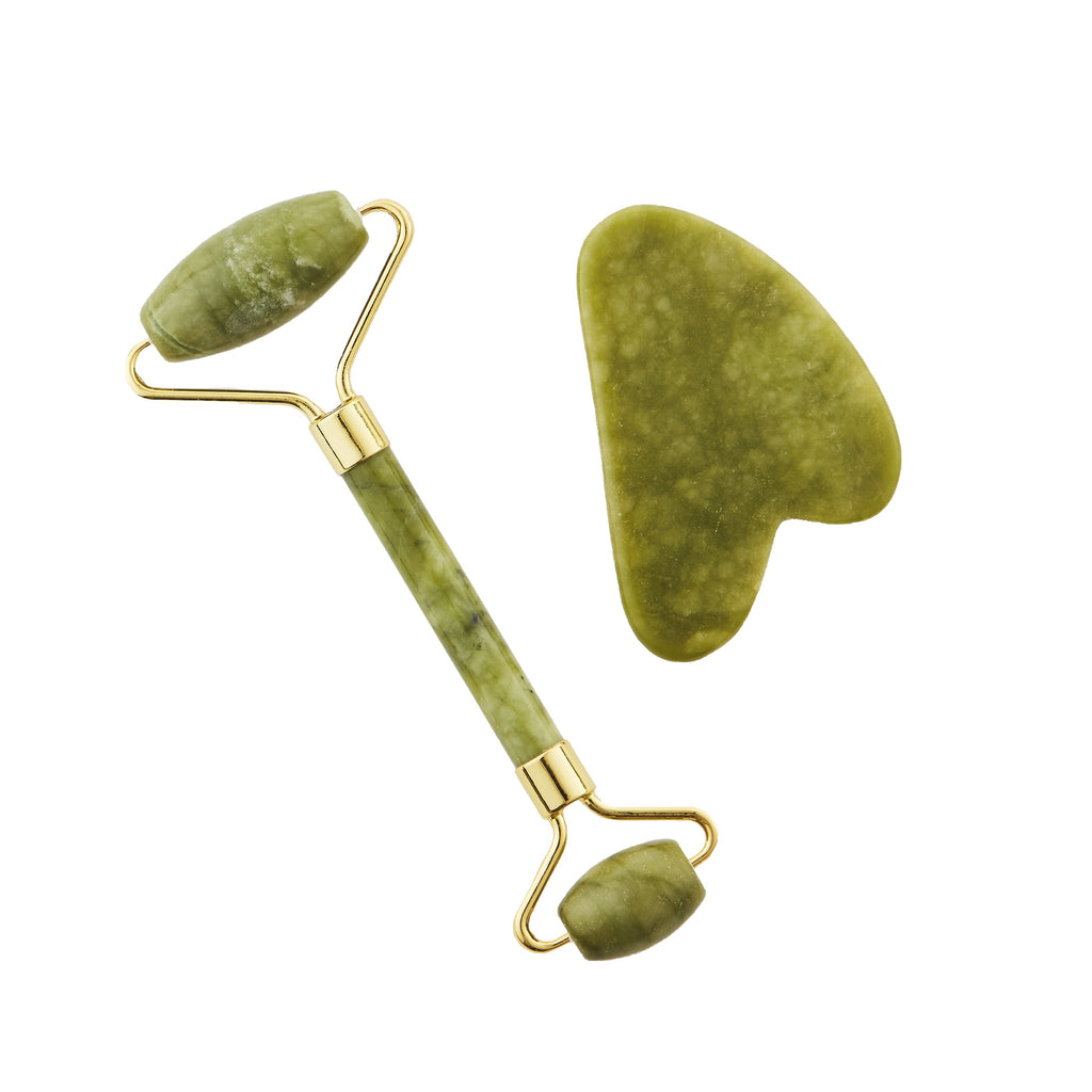 Jade Relaxing Roller & Gua Sha Stone for Facial Massage